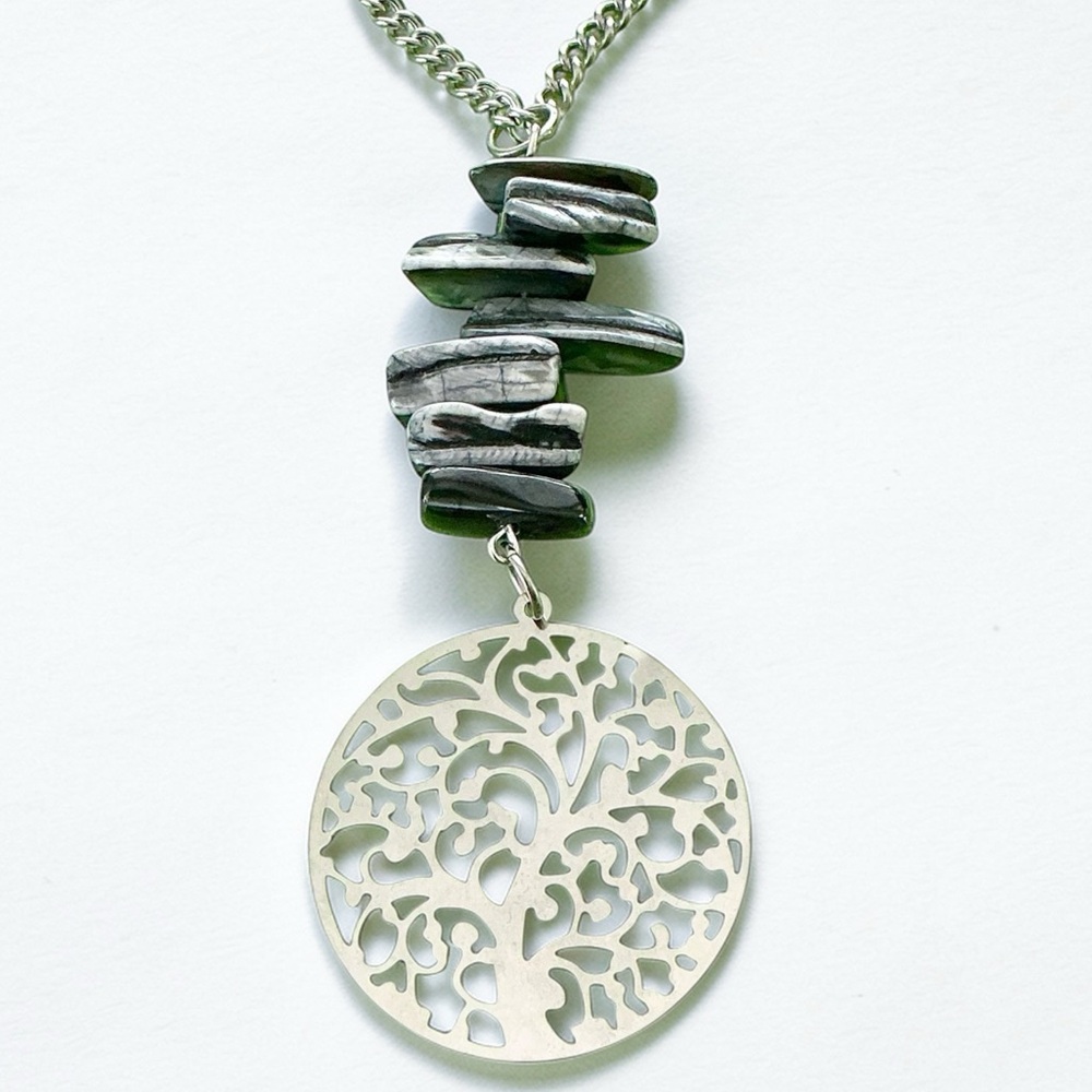 🆕 Tree of Life with Large Black Obsidian Gemstones-Stainless Steel